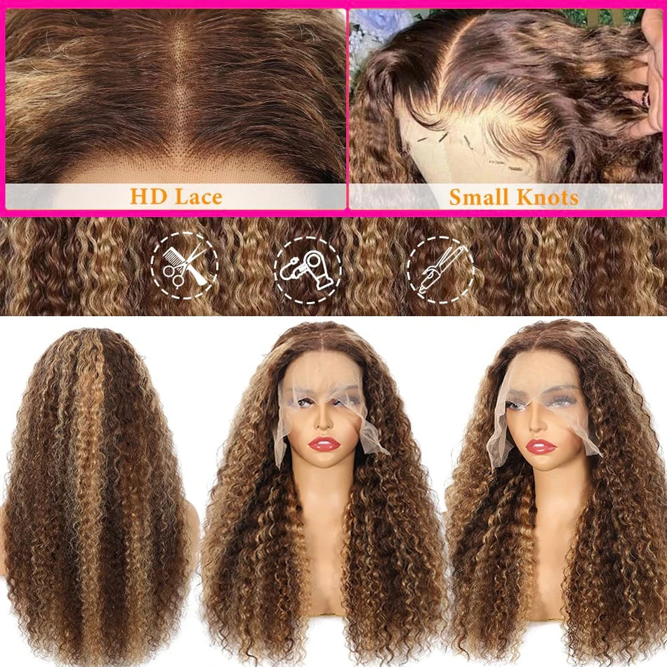 Ombre Deep Curly Lace Frontal Wig 13x4 Brazilian Hair