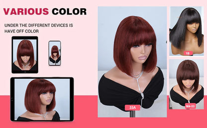 Straight Brazilian Human Hair Bob Wig With Bangs