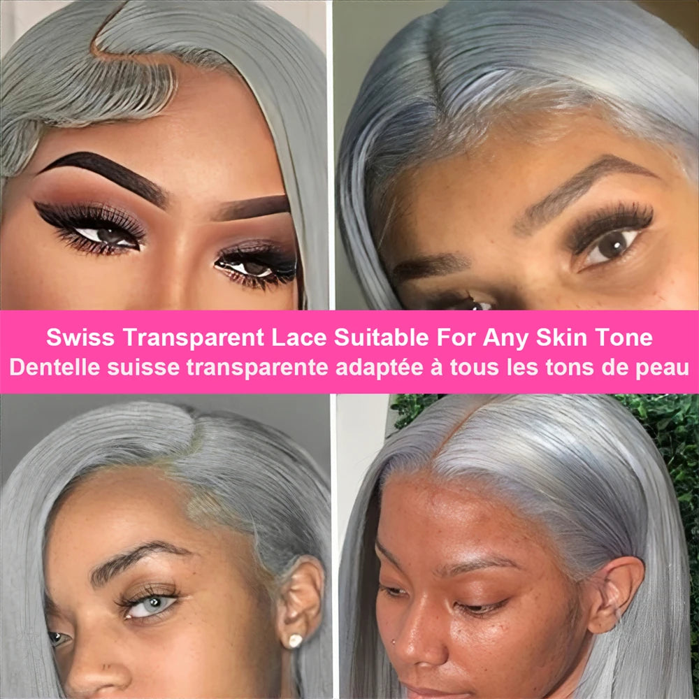 Gray Lace Front Bob Wig 100% Human Hair 13X4