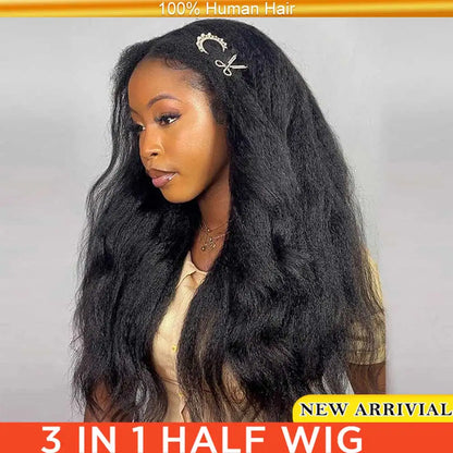 Kinky Straight Human Hair Half Wig 26 Inch Glueless
