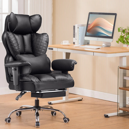 Ergonomic Leather High Back Office Chair with Footrest