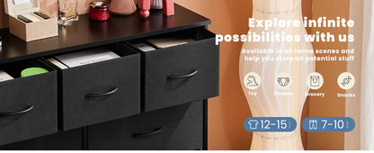 JHK Modern Wooden Dresser with 7 Fabric Drawers