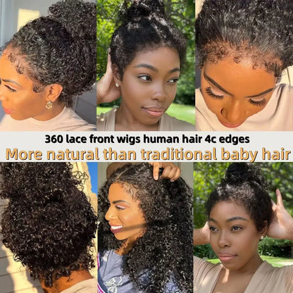 4C Kinky Edges Deep Wave Lace Front Wig Human Hair