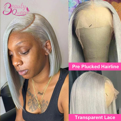 Gray Lace Front Bob Wig 100% Human Hair 13X4