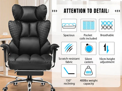 Ergonomic Leather High Back Office Chair with Footrest