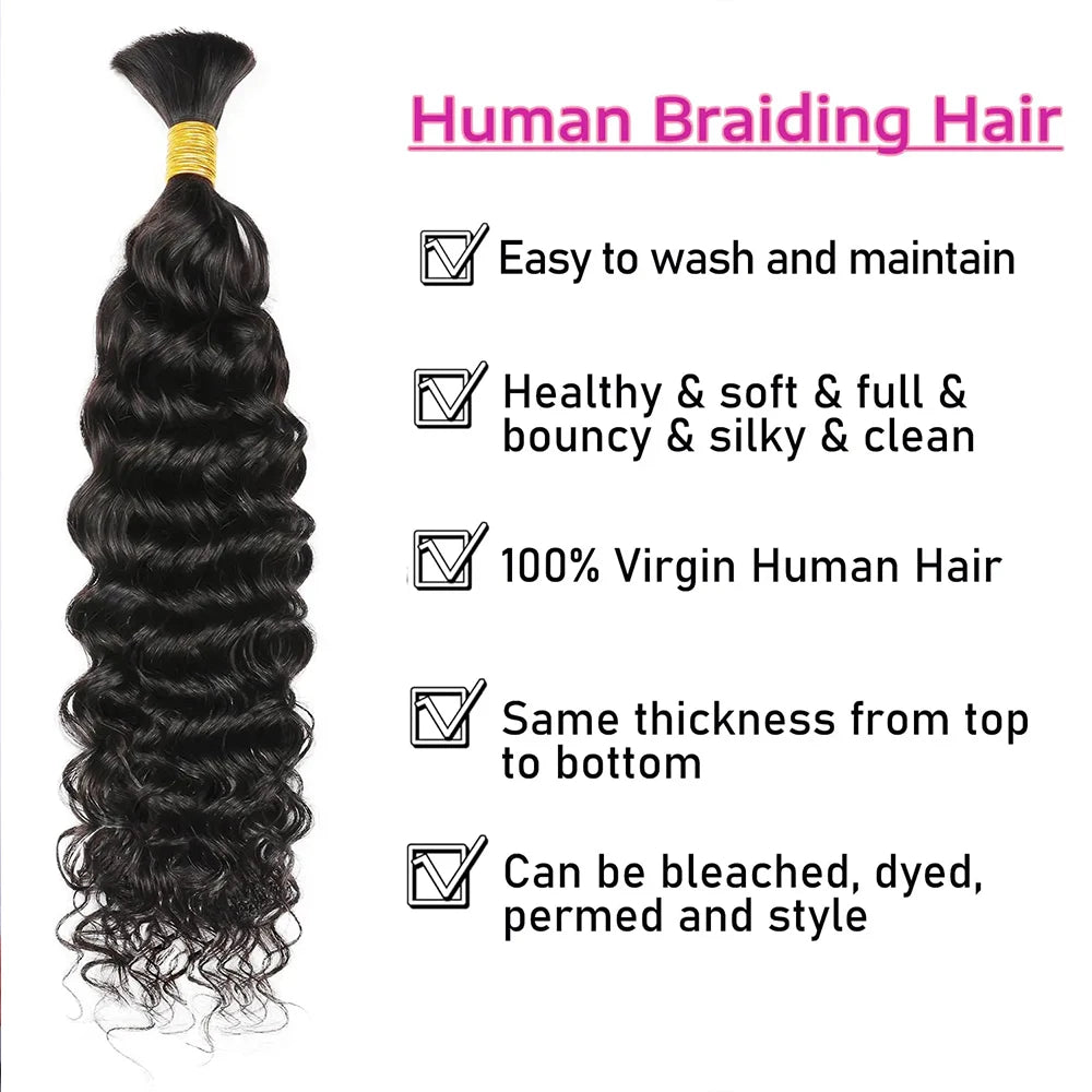 Water Wave Human Hair Bulk Braiding Hair Natural Black