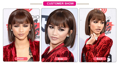 Straight Brazilian Human Hair Bob Wig With Bangs
