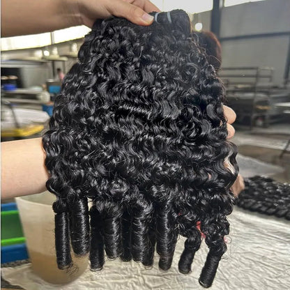 Burmese Curly Human Hair Bundles Double Drawn Extensions
