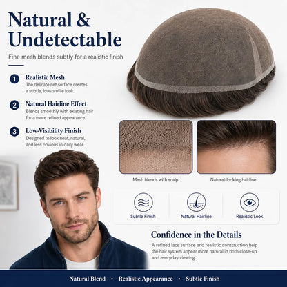 Topunique Swiss Lace Men Toupee Hair Replacement System