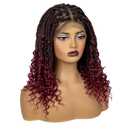 Knotless Box Braided Wigs with Curly Ends 16 Inches Synthetic