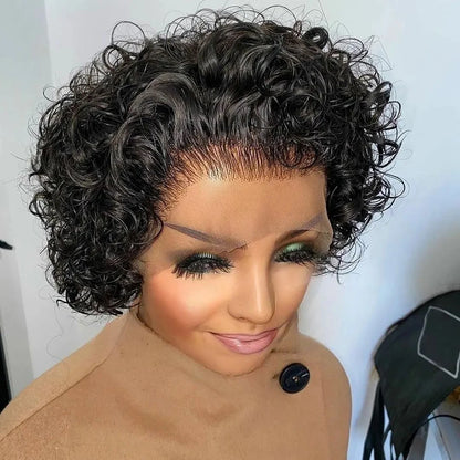 Pixie Cut Curly Human Hair Wig 13x1 Lace Frontal