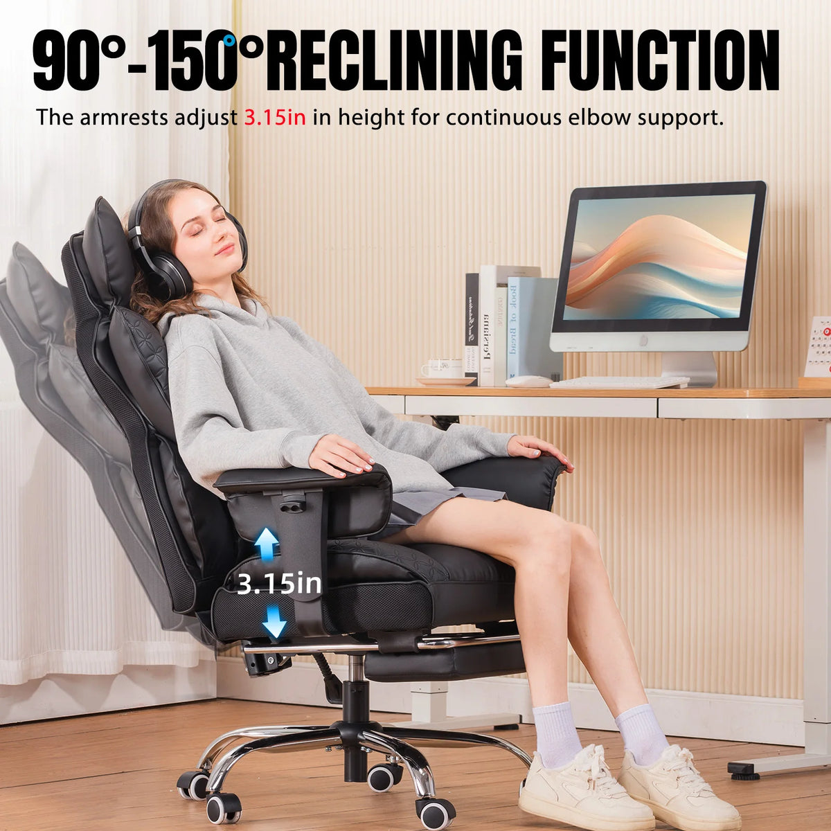 Ergonomic Leather High Back Office Chair with Footrest
