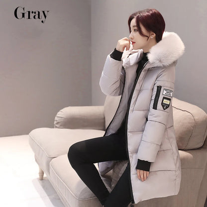Winter Women Parka with Fur Collar and Zipper Pockets