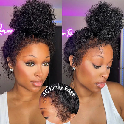 4C Kinky Edges Deep Wave Lace Front Wig Human Hair