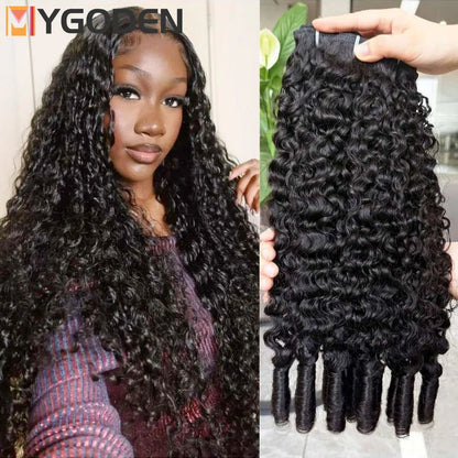 Burmese Curly Human Hair Bundles Double Drawn Extensions