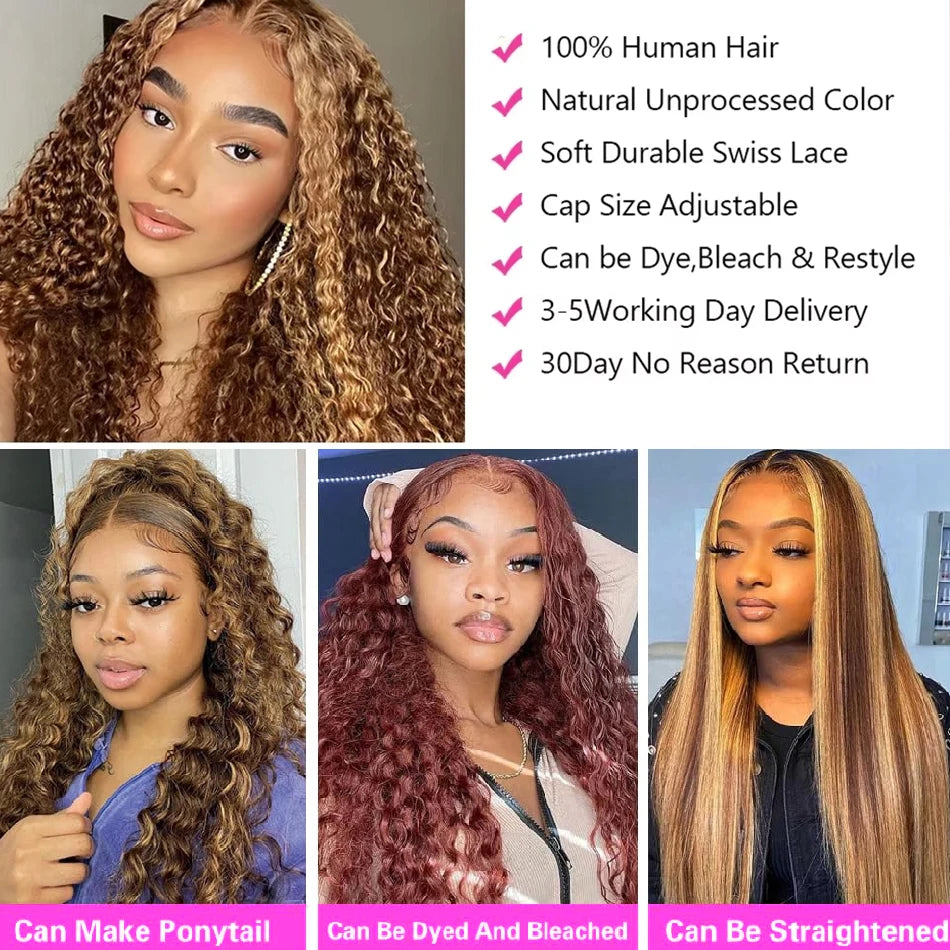 Ombre Deep Curly Lace Frontal Wig 13x4 Brazilian Hair