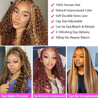 Ombre Deep Curly Lace Frontal Wig 13x4 Brazilian Hair