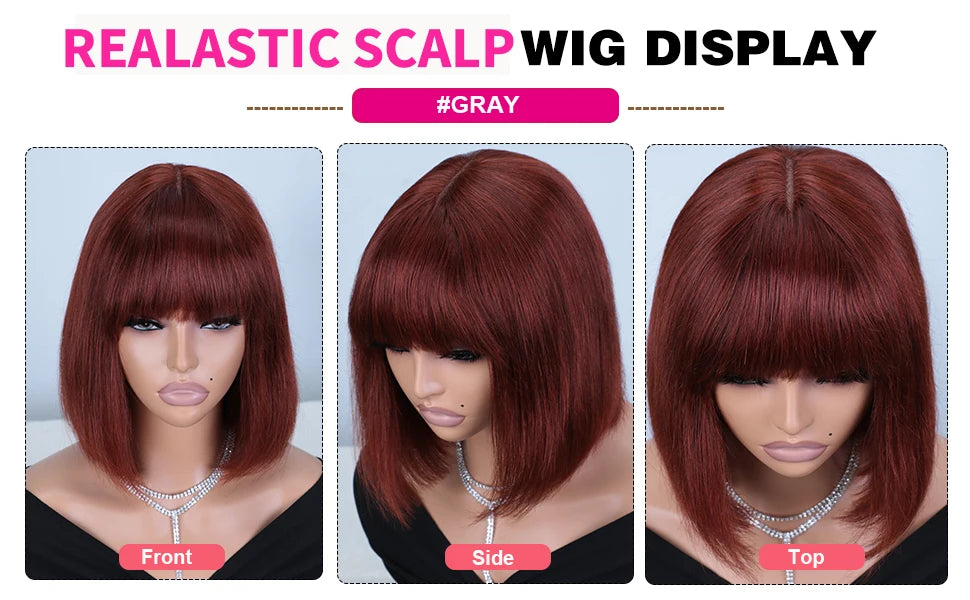 Straight Brazilian Human Hair Bob Wig With Bangs