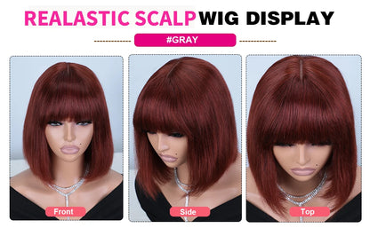 Straight Brazilian Human Hair Bob Wig With Bangs