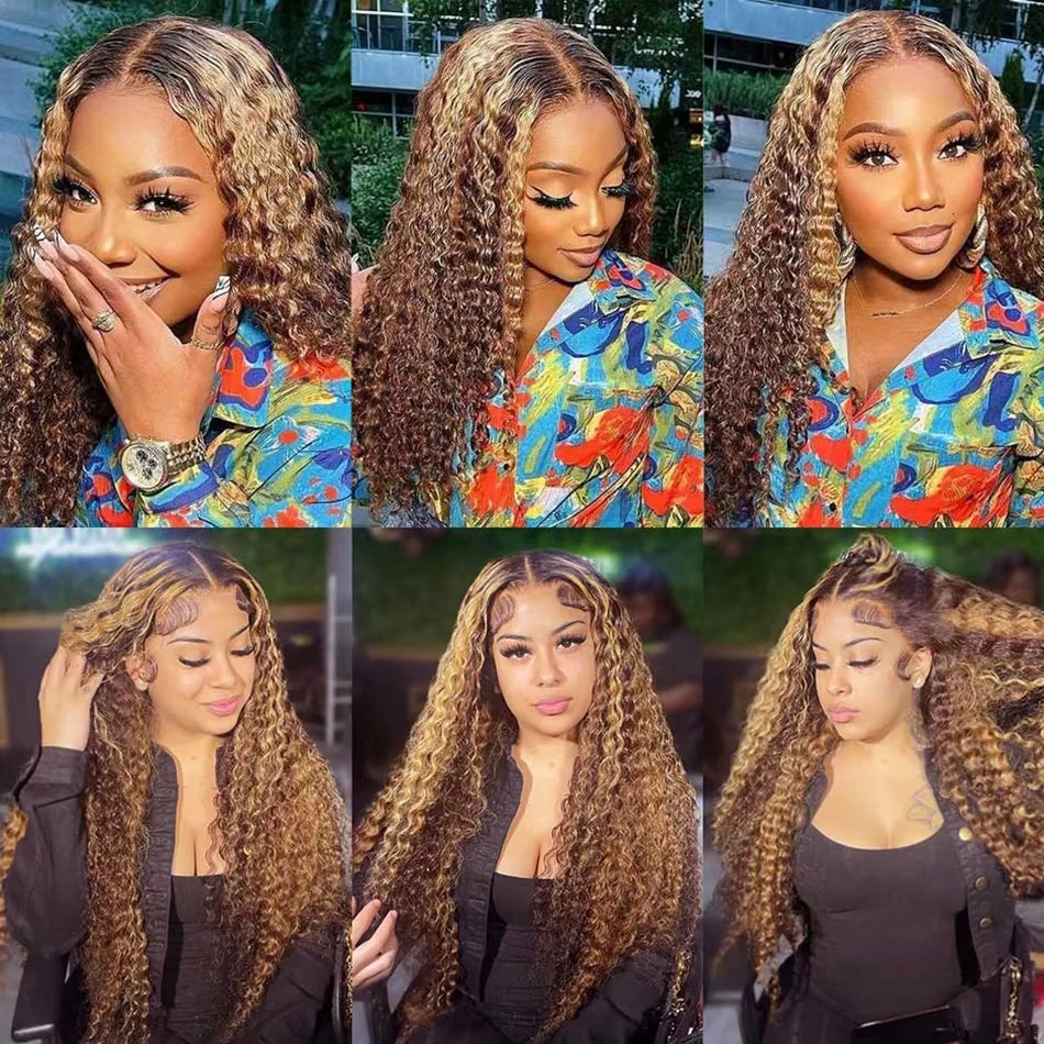 Ombre Deep Curly Lace Frontal Wig 13x4 Brazilian Hair