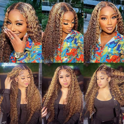 Ombre Deep Curly Lace Frontal Wig 13x4 Brazilian Hair