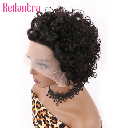 Pixie Cut Curly Human Hair Wig 13x1 Lace Frontal