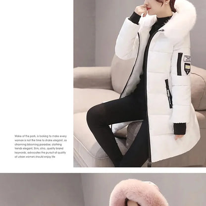 Winter Women Parka with Fur Collar and Zipper Pockets