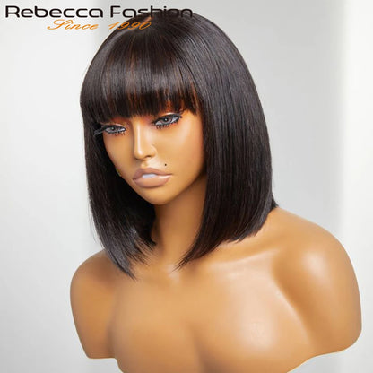 Straight Brazilian Human Hair Bob Wig With Bangs