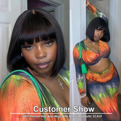 Straight Brazilian Human Hair Bob Wig With Bangs