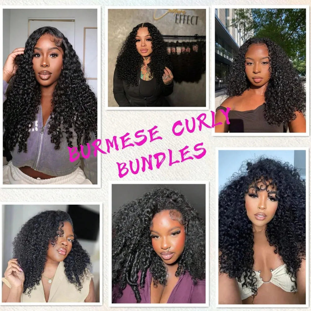 Burmese Curly Human Hair Bundles Double Drawn Extensions