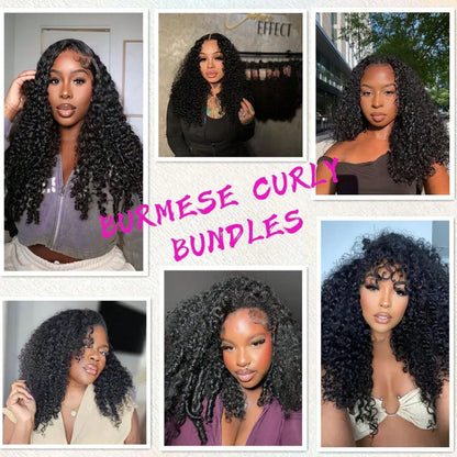 Burmese Curly Human Hair Bundles Double Drawn Extensions