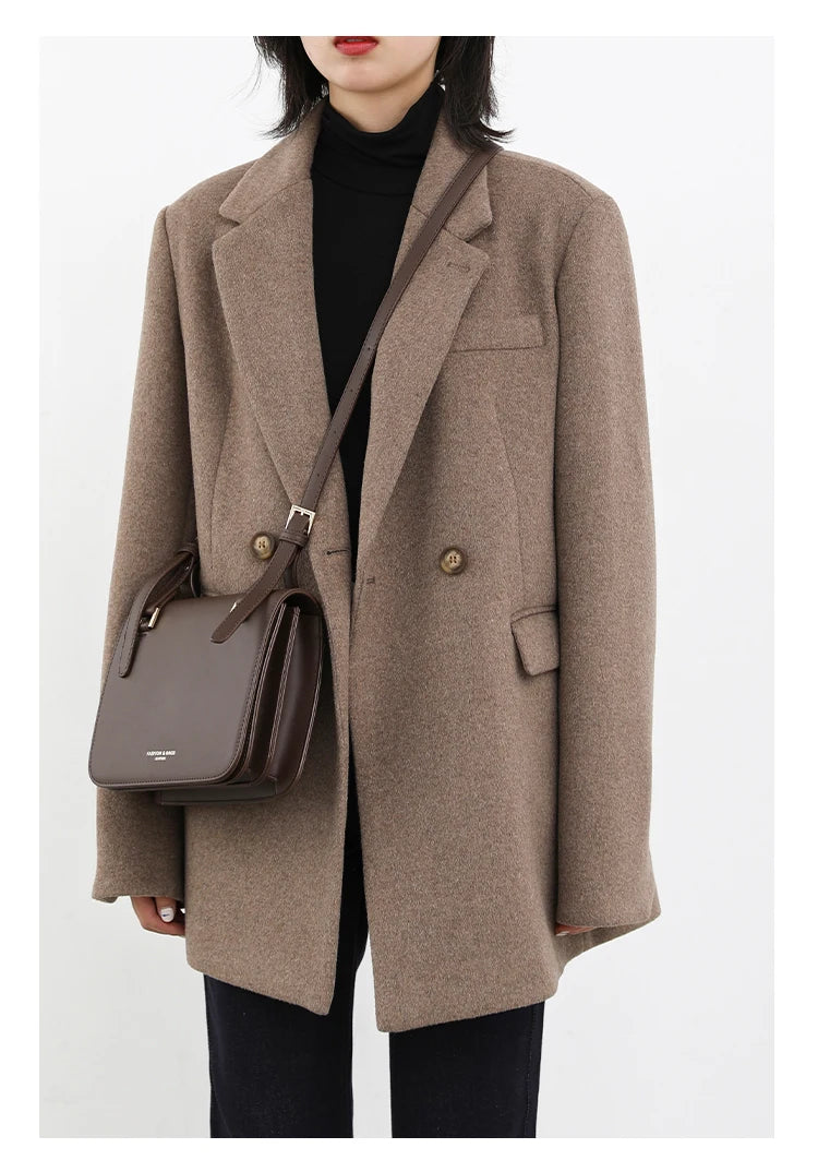 Wool Blend Mid Long Blazer Coat for Women