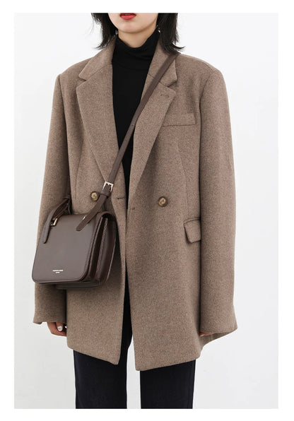 Wool Blend Mid Long Blazer Coat for Women