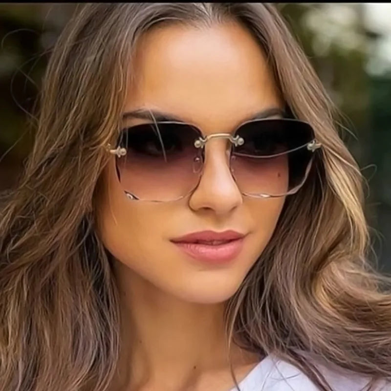 Square Rimless Sunglasses Women Red Plastic UV400