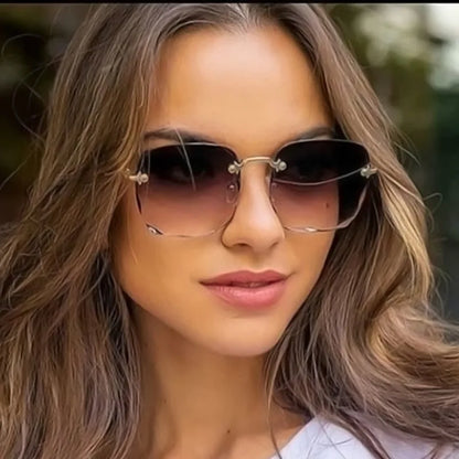 Square Rimless Sunglasses Women Red Plastic UV400