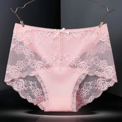 7Pcs Women's Lace Transparent Cotton Briefs Plus Size