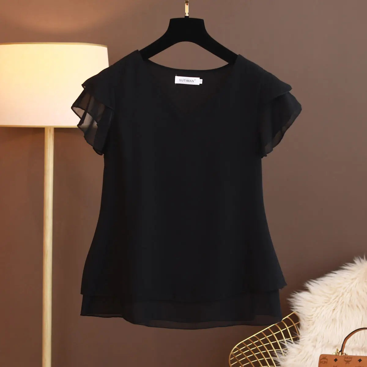 Loose V-Neck Chiffon Blouse for Women