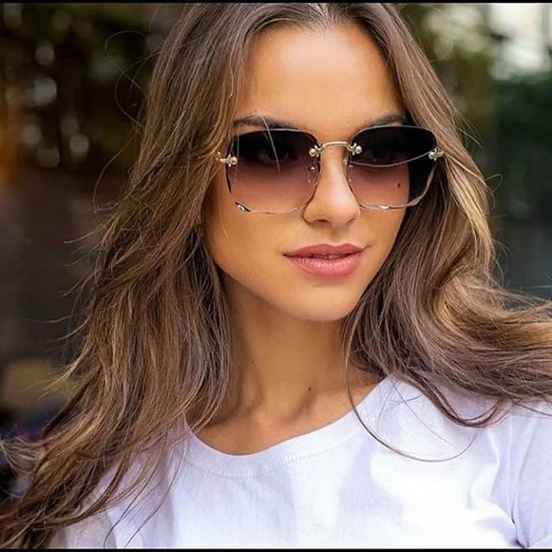Square Rimless Sunglasses Women Red Plastic UV400