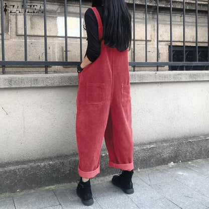Corduroy Women's Casual Overalls with Pockets