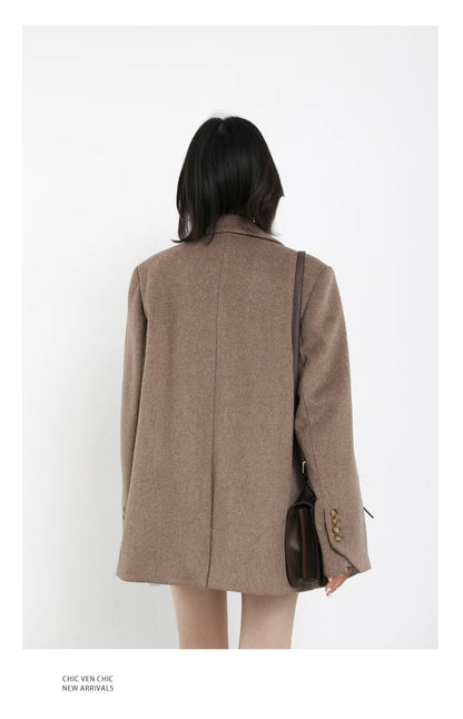 Wool Blend Mid Long Blazer Coat for Women