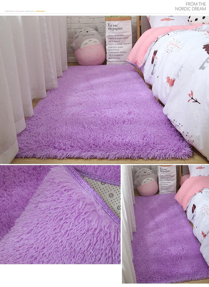 Pink Fluffy Polyester Carpet for Children's Room