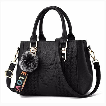 Leather Messenger Bag with Fur Decoration for Women