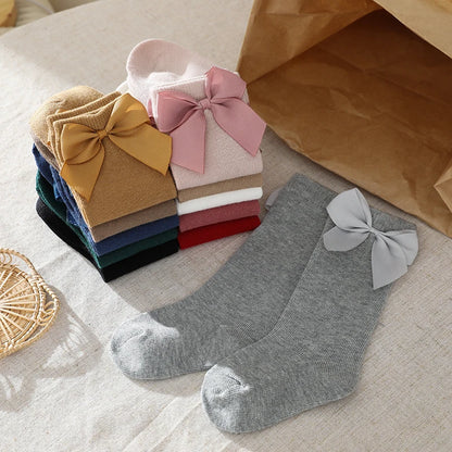 Knee High Cotton Baby Socks with Big Bow