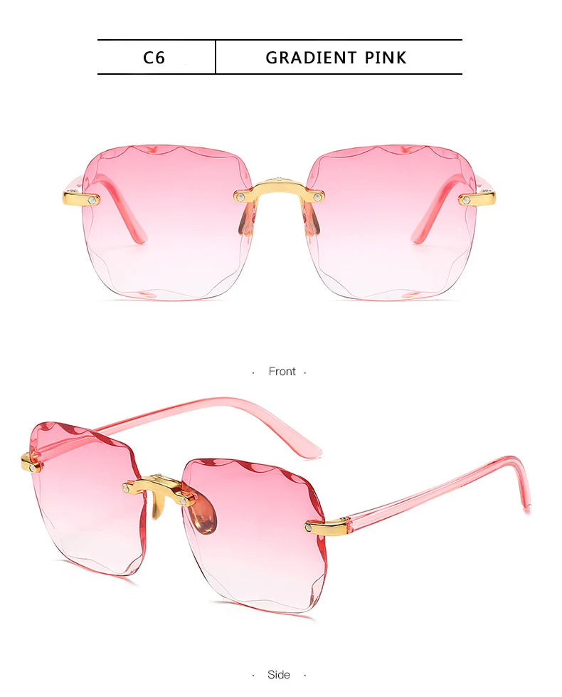 Square Rimless Sunglasses Women Red Plastic UV400