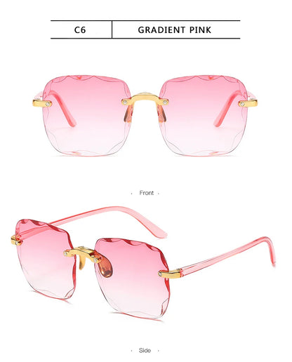 Square Rimless Sunglasses Women Red Plastic UV400