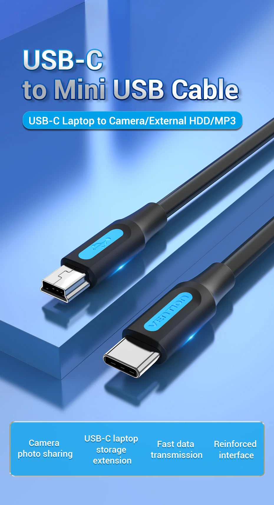 Vention USB C to Mini USB Cable for Digital Camera