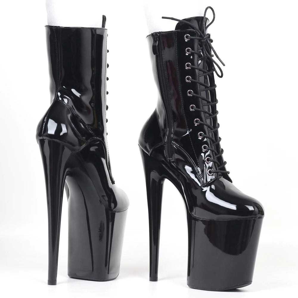 20CM High Heels Platform Ankle Boots Lace Up