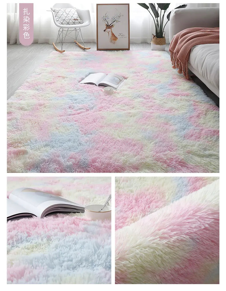 Pink Fluffy Polyester Carpet for Children's Room