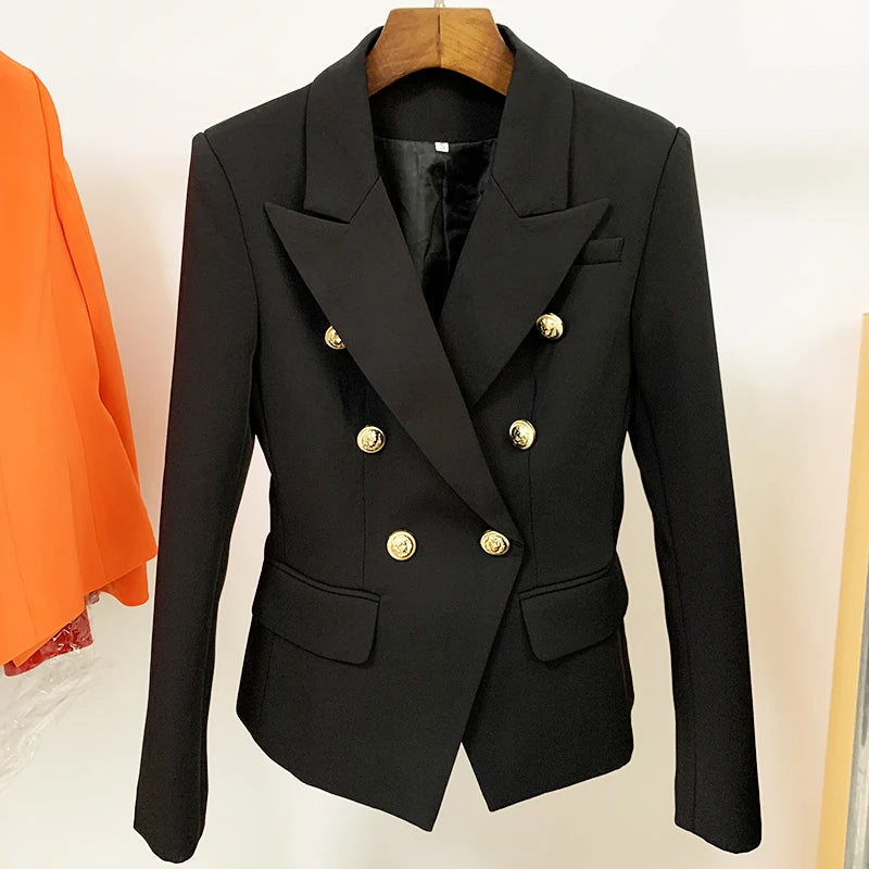 Women's Classic Double Breasted Blazer with Metal Buttons
