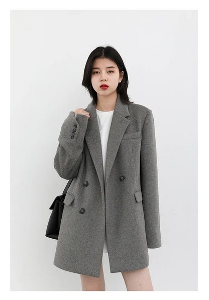 Wool Blend Mid Long Blazer Coat for Women